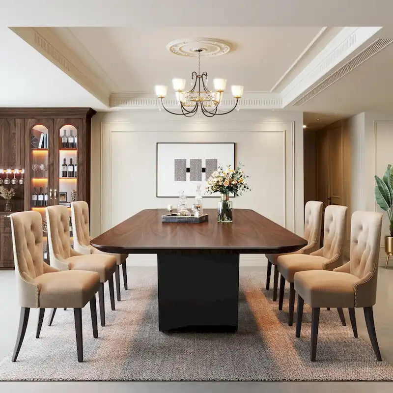 Table à manger moderne 79 pour 8 personnes, table rectangulaire, table de cuisine luxueuse blanche et dorée avec plateau en pierre frittée