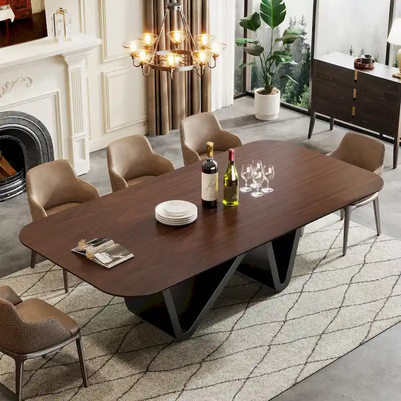 Table à manger moderne 79 pour 8 personnes, table rectangulaire, table de cuisine luxueuse blanche et dorée avec plateau en pierre frittée