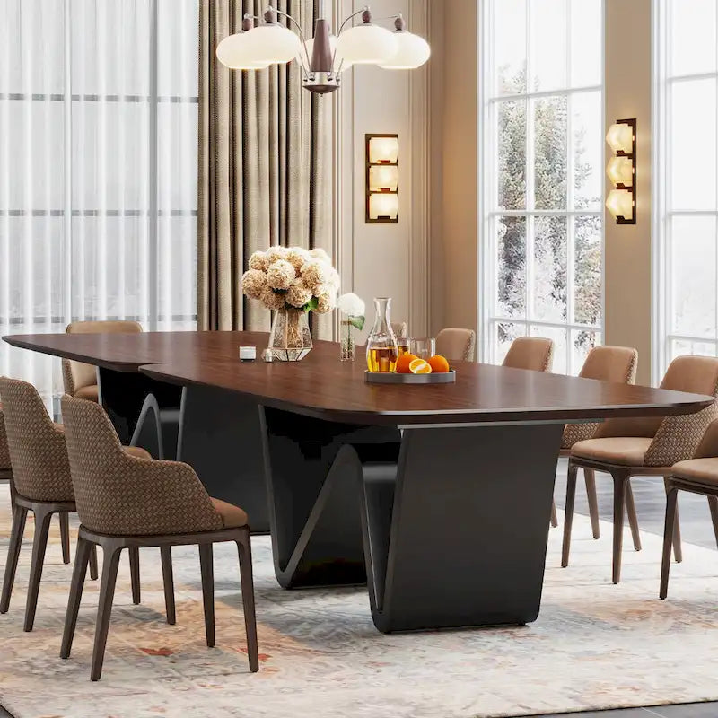 Table à manger moderne 79 pour 8 personnes, table rectangulaire, table de cuisine luxueuse blanche et dorée avec plateau en pierre frittée