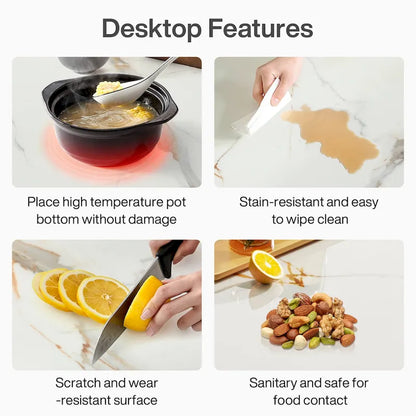 Table à manger moderne 79 pour 8 personnes, table rectangulaire, table de cuisine luxueuse blanche et dorée avec plateau en pierre frittée