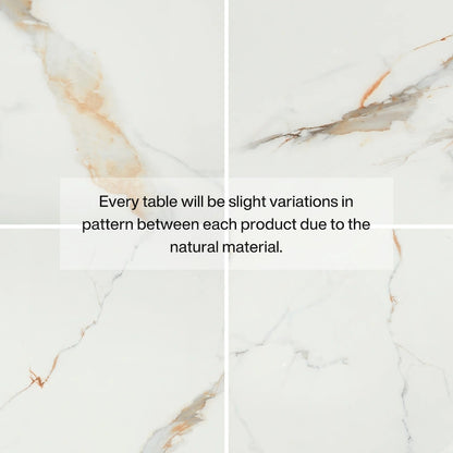 Table à manger moderne 79 pour 8 personnes, table rectangulaire, table de cuisine luxueuse blanche et dorée avec plateau en pierre frittée