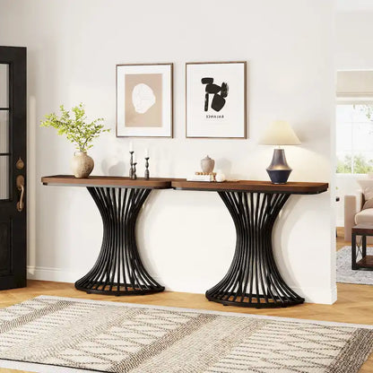 Console industrielle de 39 pouces, table d'entrée, petite table d'appoint pour canapé avec base géométrique en métal - 39,37 (L) x 11,8 (P)