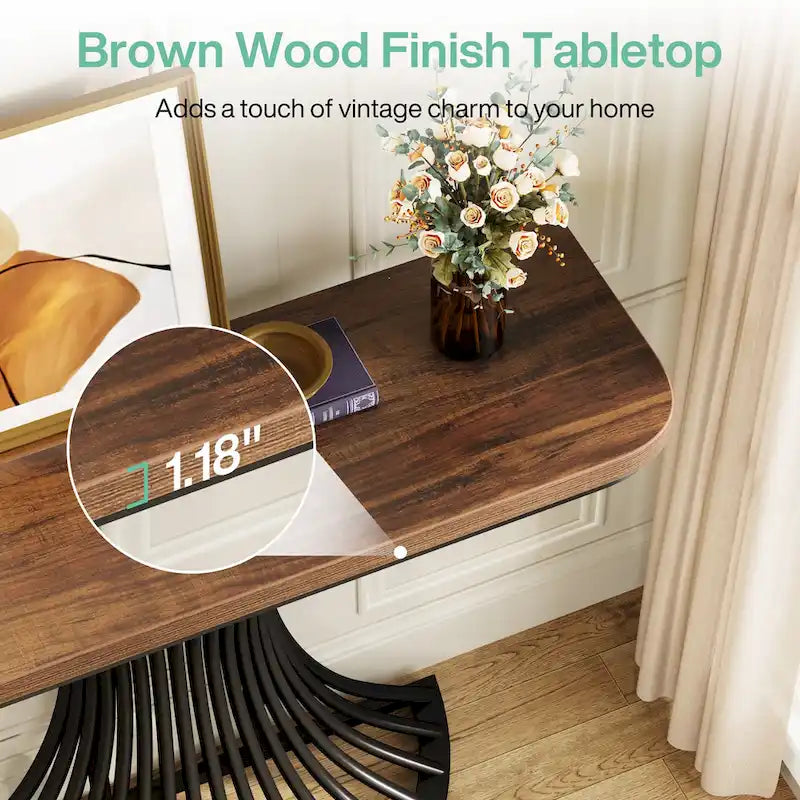 Console industrielle de 39 pouces, table d'entrée, petite table d'appoint pour canapé avec base géométrique en métal - 39,37 (L) x 11,8 (P)