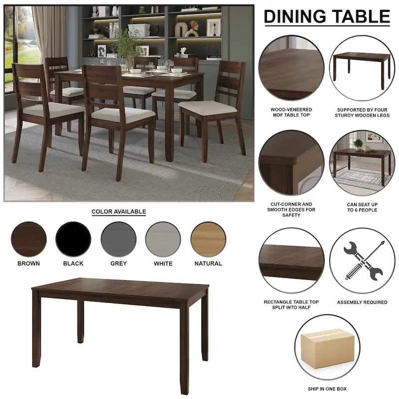 Ensemble de salle à manger en bois 7 pièces CraftPorch style moderne du milieu du siècle