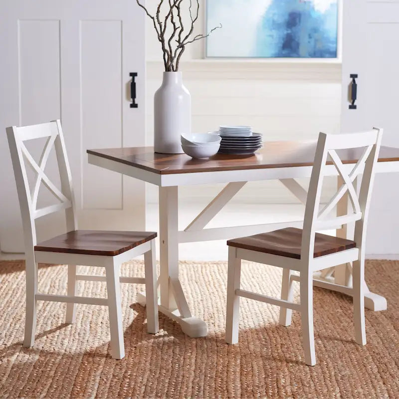 SAFAVIEH Concetta White/Natural Dining Chair - 17.5 W x 19.5 L x 37 H - 18W x 20D x 37H
