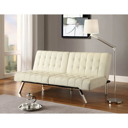 Canapé-lit futon multipositions à dossier inclinable, couleur vanille - 180 x 93 x 79 cm