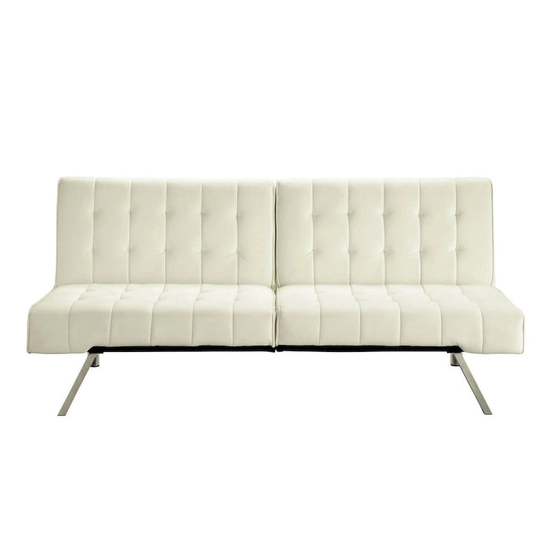 Canapé-lit futon multipositions à dossier inclinable, couleur vanille - 180 x 93 x 79 cm