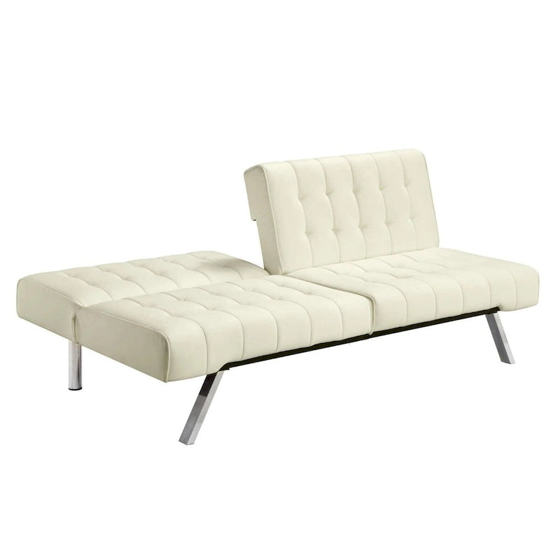 Canapé-lit futon multipositions à dossier inclinable, couleur vanille - 180 x 93 x 79 cm