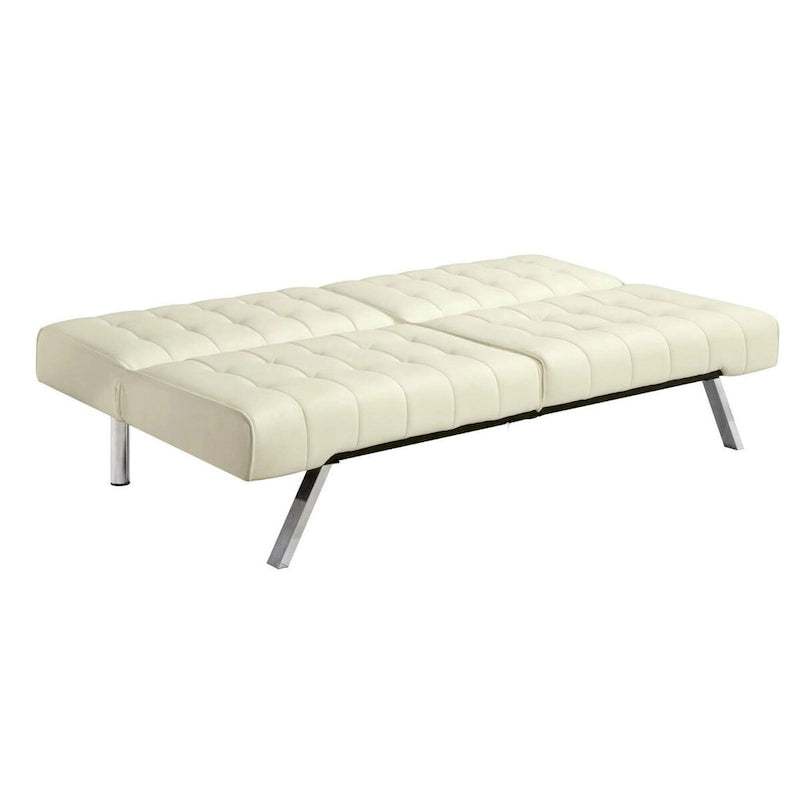 Canapé-lit futon multipositions à dossier inclinable, couleur vanille - 180 x 93 x 79 cm