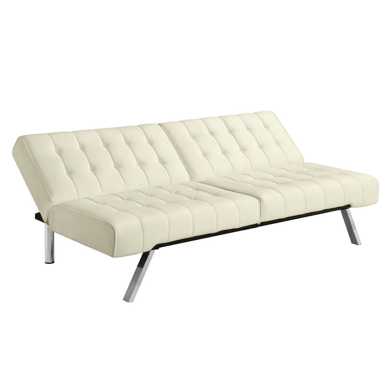 Canapé-lit futon multipositions à dossier inclinable, couleur vanille - 180 x 93 x 79 cm