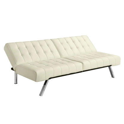 Canapé-lit futon multipositions à dossier inclinable, couleur vanille - 180 x 93 x 79 cm