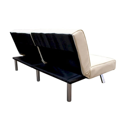 Canapé-lit futon multipositions à dossier inclinable, couleur vanille - 180 x 93 x 79 cm