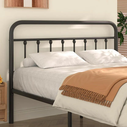 Cadre de lit en métal noir avec tête et pied de lit de style vintage, sommier non requis, support à lattes en acier stable de qualité supérieure, noir