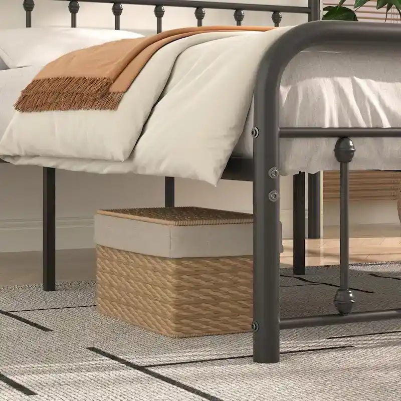 Cadre de lit en métal noir avec tête et pied de lit de style vintage, sommier non requis, support à lattes en acier stable de qualité supérieure, noir