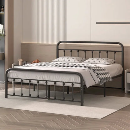 Cadre de lit en métal noir avec tête et pied de lit de style vintage, sommier non requis, support à lattes en acier stable de qualité supérieure, noir