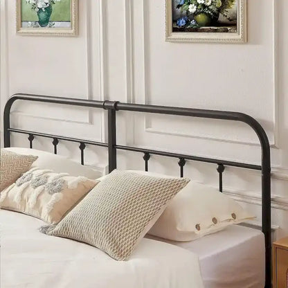 Cadre de lit en métal noir avec tête et pied de lit de style vintage, sommier non requis, support à lattes en acier stable de qualité supérieure, noir