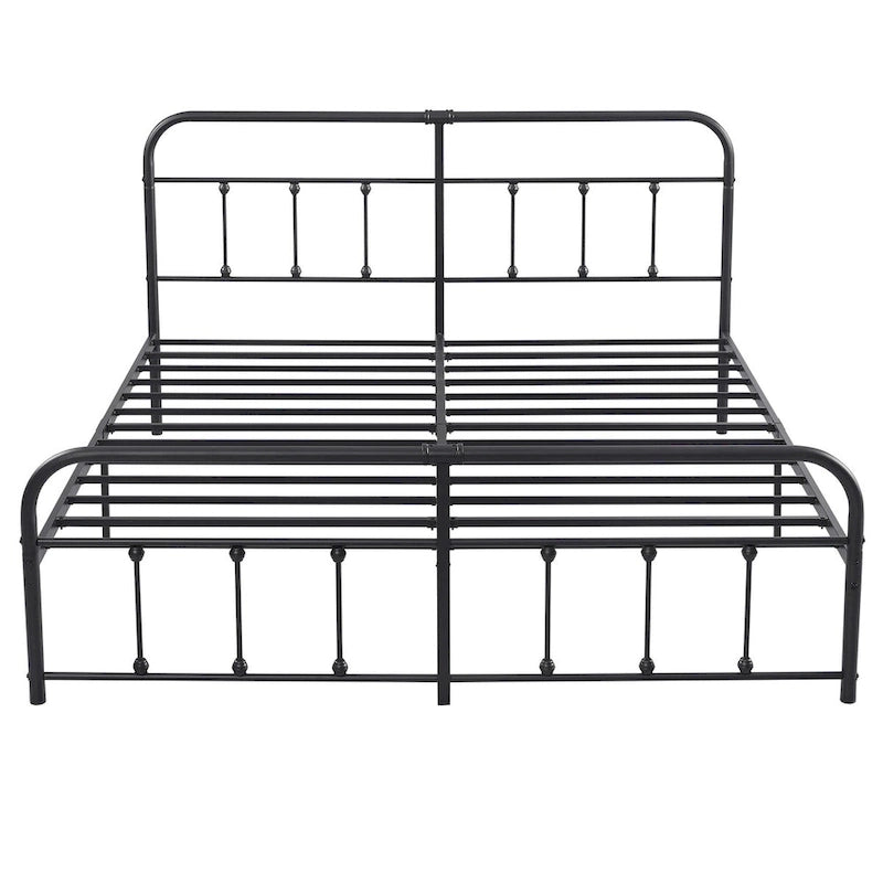 Cadre de lit en métal noir avec tête et pied de lit de style vintage, sommier non requis, support à lattes en acier stable de qualité supérieure, noir