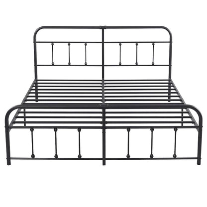 Cadre de lit en métal noir avec tête et pied de lit de style vintage, sommier non requis, support à lattes en acier stable de qualité supérieure, noir