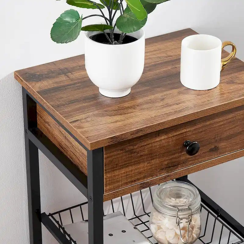 VELCEO 1-Drawer Mid-Century Tall Nightstands with Removable Basket and Low Shelf