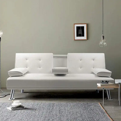 Futon moderne Furniwell en similicuir avec porte-gobelets et oreillers, 65