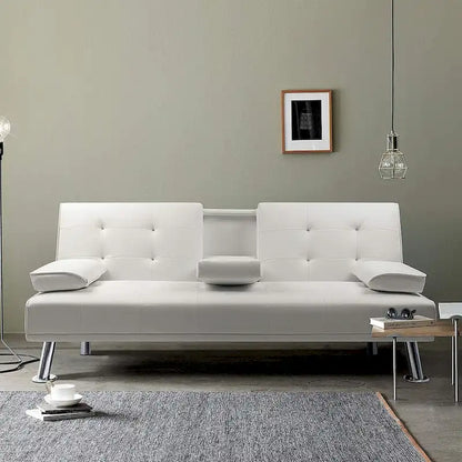 Futon moderne Furniwell en similicuir avec porte-gobelets et oreillers, 65