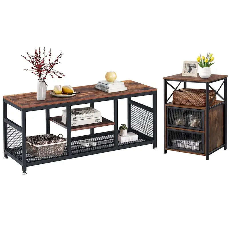 Tables de chevet modernes Taomika, table basse, ensembles de tables basses, 5 options, marron