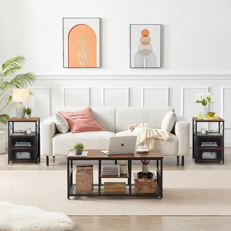 Tables de chevet modernes Taomika, table basse, ensembles de tables basses, 5 options, marron