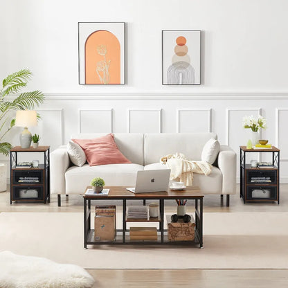 Tables de chevet modernes Taomika, table basse, ensembles de tables basses, 5 options, marron