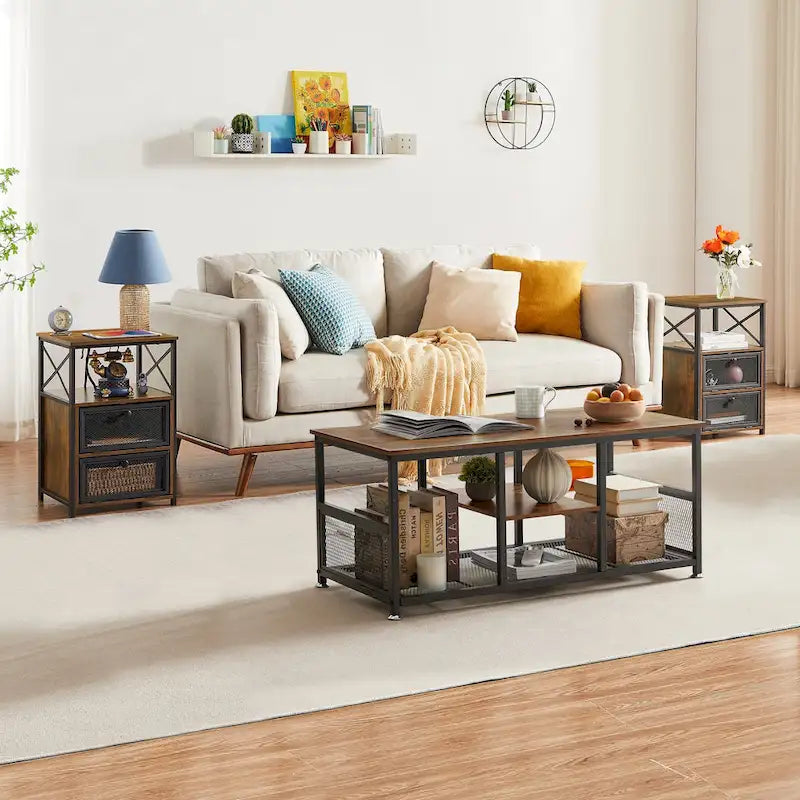 Tables de chevet modernes Taomika, table basse, ensembles de tables basses, 5 options, marron