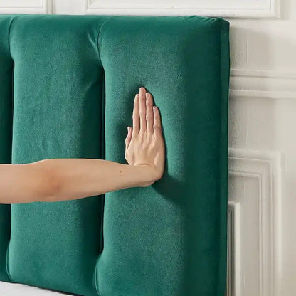 Cadre de lit plateforme capitonné VECELO avec tête de lit réglable en hauteur, pour lits simples, doubles et queen, vert foncé