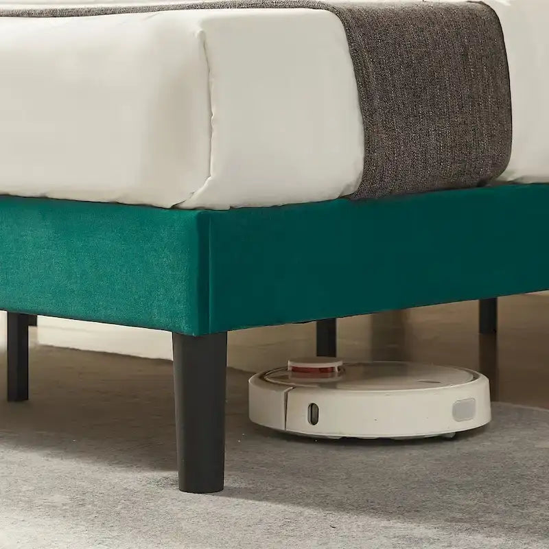 Cadre de lit plateforme capitonné VECELO avec tête de lit réglable en hauteur, pour lits simples, doubles et queen, vert foncé
