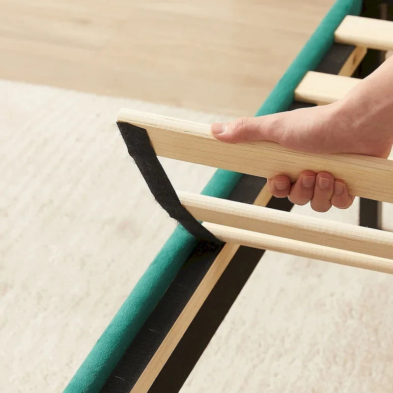 Cadre de lit plateforme capitonné VECELO avec tête de lit réglable en hauteur, pour lits simples, doubles et queen, vert foncé