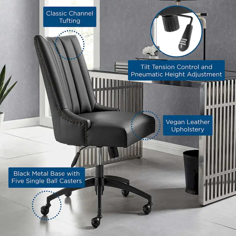 Fauteuil de bureau Empower Channel en cuir végétalien capitonné