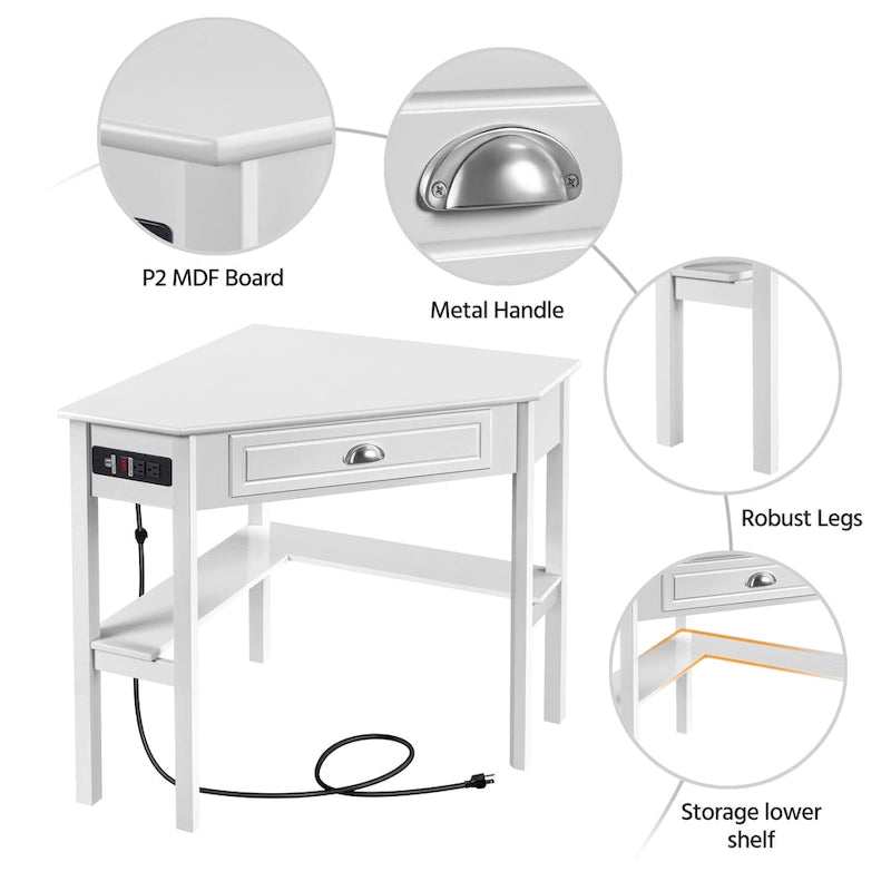 Bureau d'angle en forme de L Yaheetech avec prises électriques