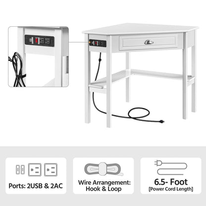 Bureau d'angle en forme de L Yaheetech avec prises électriques