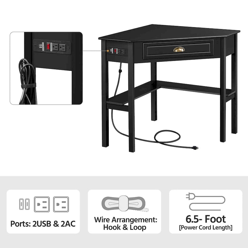 Bureau d'angle en forme de L Yaheetech avec prises électriques