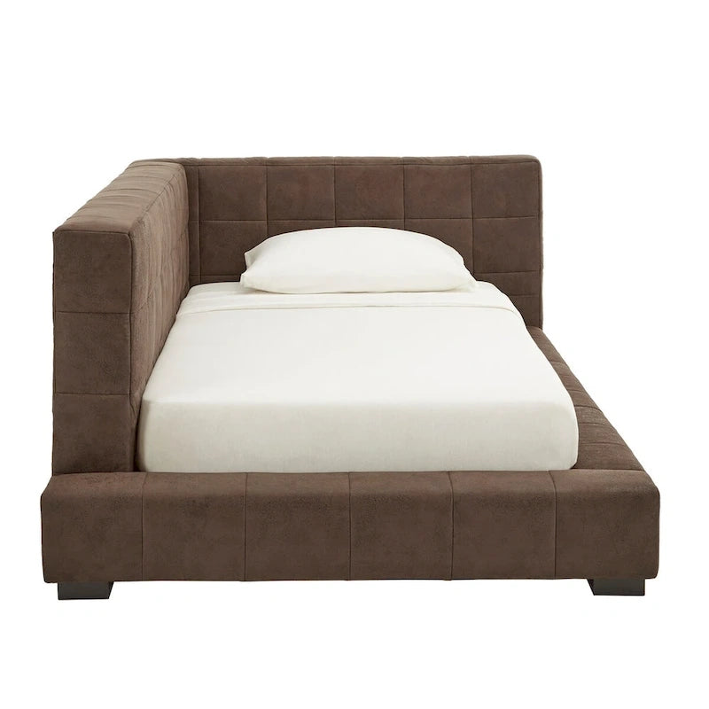 Chaise longue Basingstoke Brown en microfibre, taille simple, par iNSPIRE Q Modern