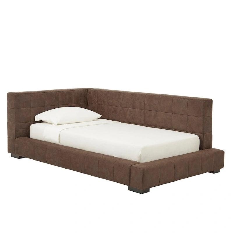 Chaise longue Basingstoke Brown en microfibre, taille simple, par iNSPIRE Q Modern