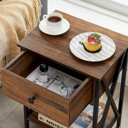 Javlergo 1-Drawer Nightstand with Charging Station and Storage Shelf