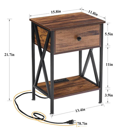 Table de chevet Javlergo à 1 tiroir avec station de recharge et étagère de rangement