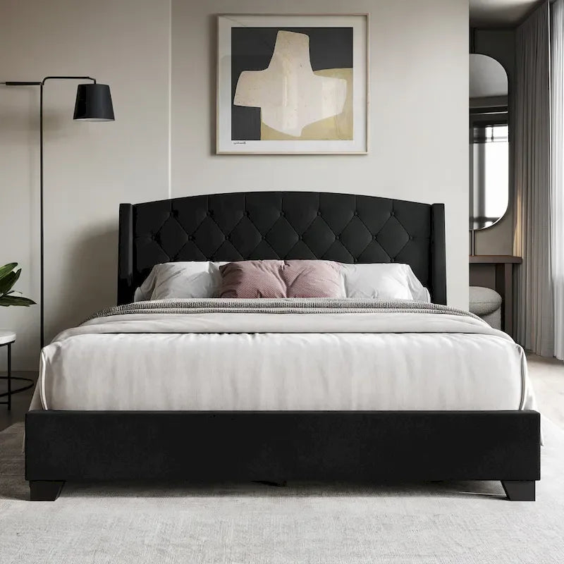 CraftPorch Classic Button Tufted Wingback Upholstered Bed with Drawers