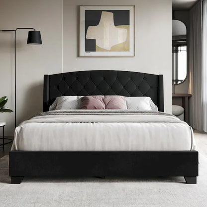 CraftPorch Classic Button Tufted Wingback Upholstered Bed with Drawers