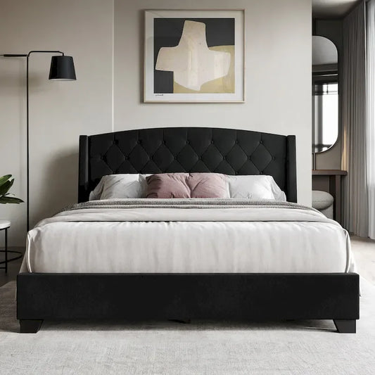 CraftPorch Classic Button Tufted Wingback Upholstered Bed with Drawers