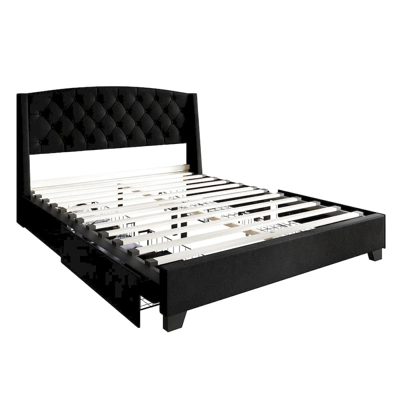 Lit capitonné à oreilles CraftPorch Classic avec tiroirs