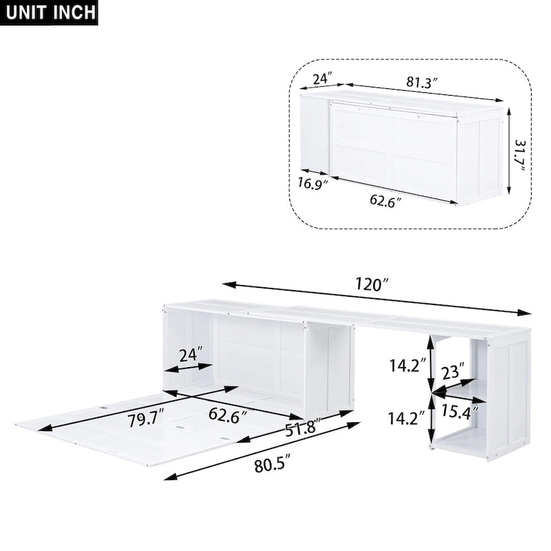 Lit escamotable Queen Size avec bureau pivotant