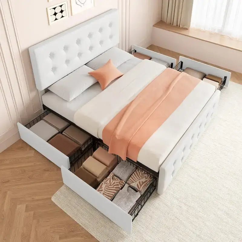 Cadre de lit avec 4 tiroirs de rangement et tête de lit