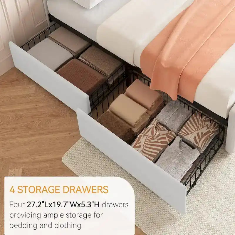 Cadre de lit avec 4 tiroirs de rangement et tête de lit