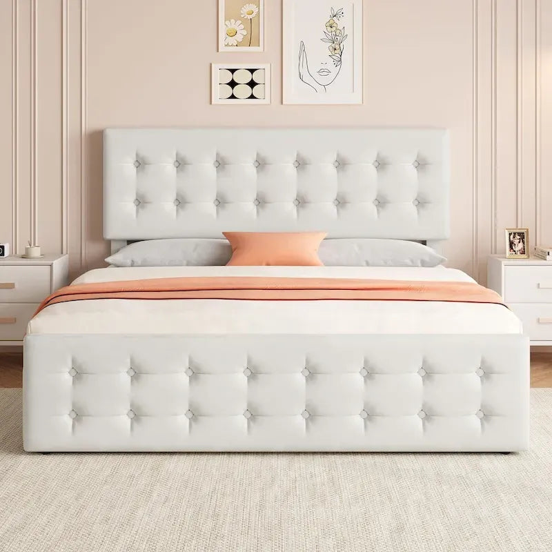 Cadre de lit avec 4 tiroirs de rangement et tête de lit