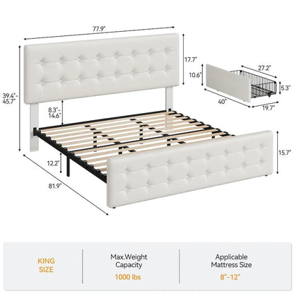 Cadre de lit avec 4 tiroirs de rangement et tête de lit