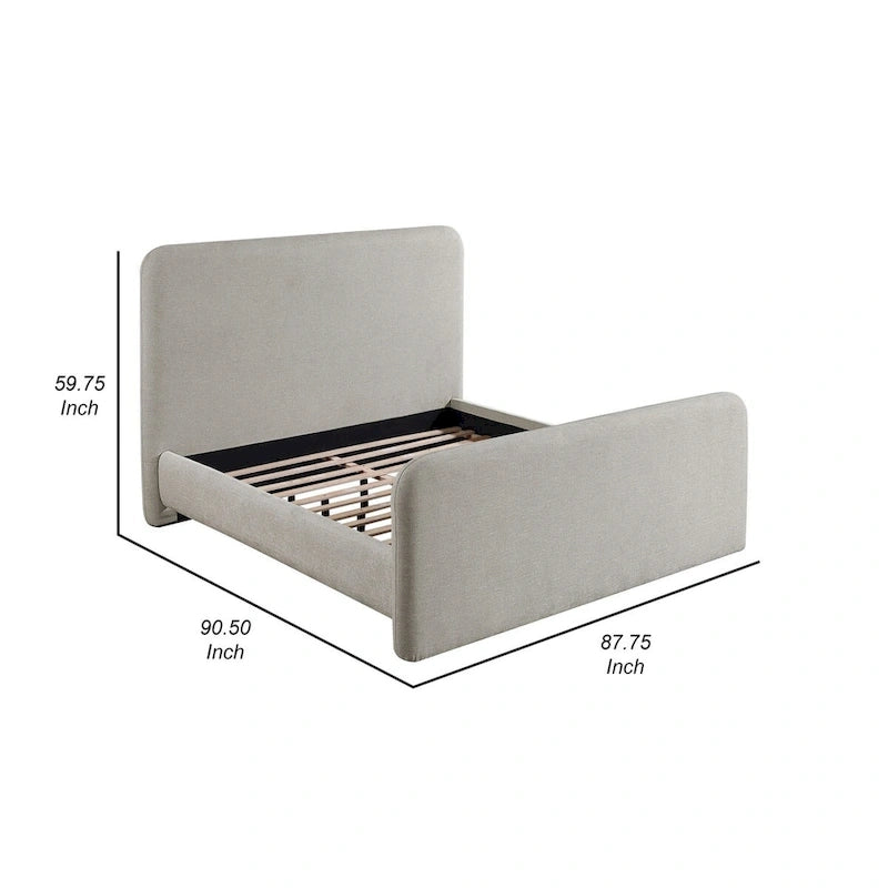 Lit Jene King Size, tête de lit capitonnée, coins arrondis, gris